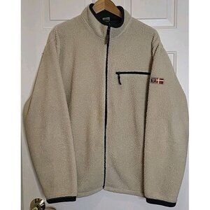 Vintage Old Navy Jacket Adult XL Beige Oatmeal Deep Pile‎ Fleece Full Zip